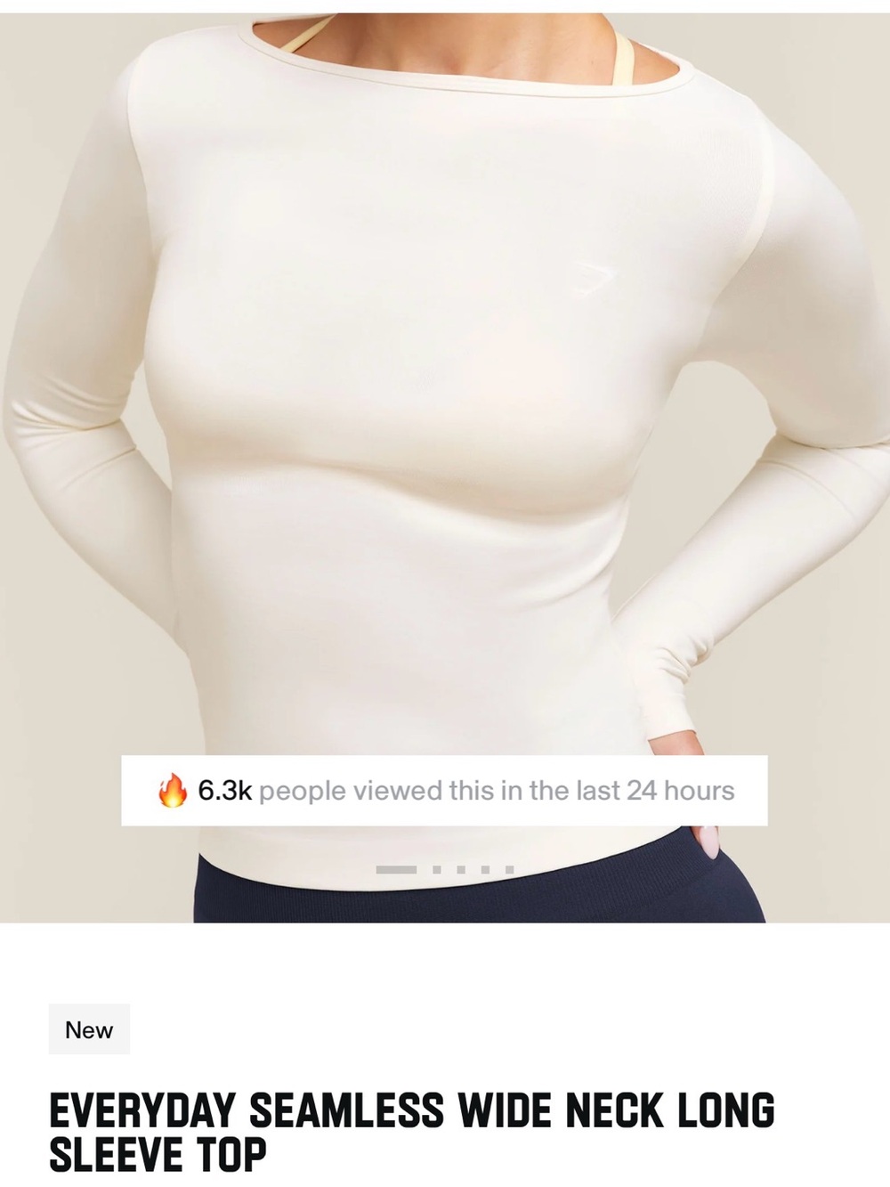 New Collection Gymshark Seamless Wide Neck Long Sleeve Top in Cream